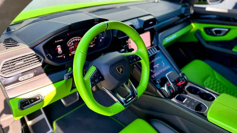 Green leather steering wheel