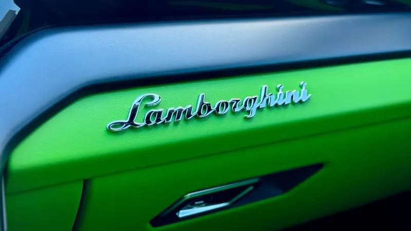 Lamborghini script on the green door card